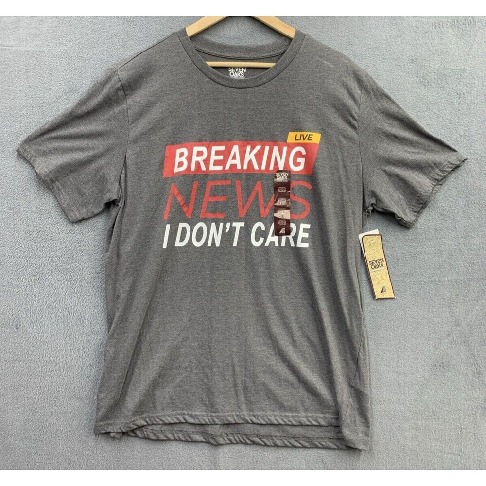 Seven Oaks Graphic Tee T-Shirt Mens XL Charcoal Gray  Breaking News Crew Neck